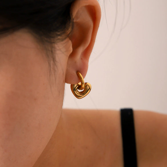 Stainless Steel Heart Earrings For Women Electroplated