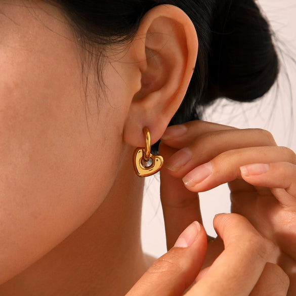 Stainless Steel Heart Earrings For Women Electroplated
