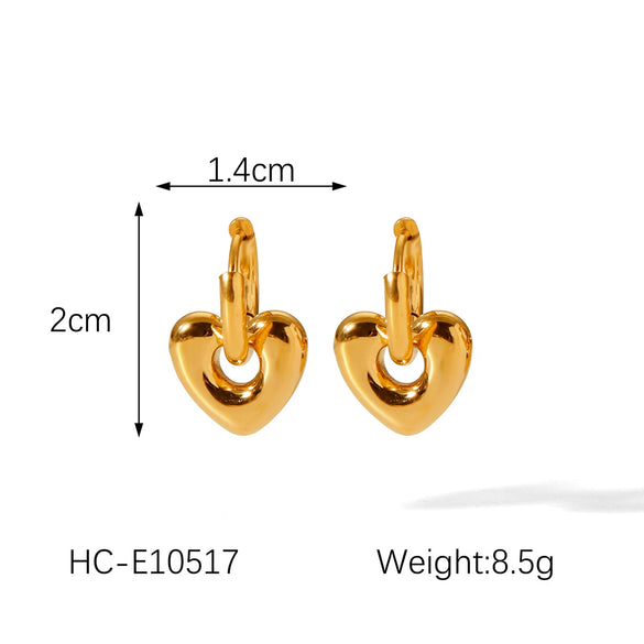 Stainless Steel Heart Earrings For Women Electroplated