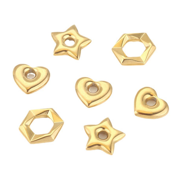 Stainless Steel Heart Fivepointed Star Large Hole Hexagonal Partition Fish Pattern Diy Jewelry Necklace Making Supplies Accessories With Electroplating