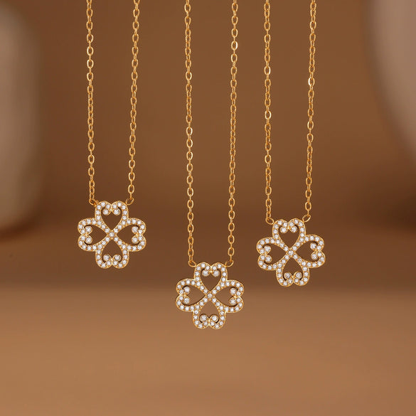 316L Stainless Steel Heart Fourleaf Flower Multilayer Necklace Bracelet Set For Women Electroplated Fashion Elegant