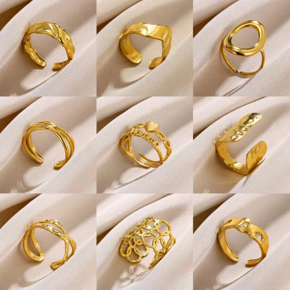 Stainless Steel Heart Geometric Open Ring Jewelry For Men And Women Electroplated