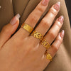 Stainless Steel Heart Geometric Oval Opening Adjustable Ring With Electroplating For Women