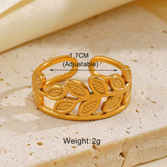 Stainless Steel Heart Geometric Oval Opening Adjustable Ring With Electroplating For Women