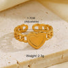 Stainless Steel Heart Geometric Oval Opening Adjustable Ring With Electroplating For Women