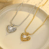 Stainless Steel Heart Geometric Pattern Electroplated Pendant Necklace For Women