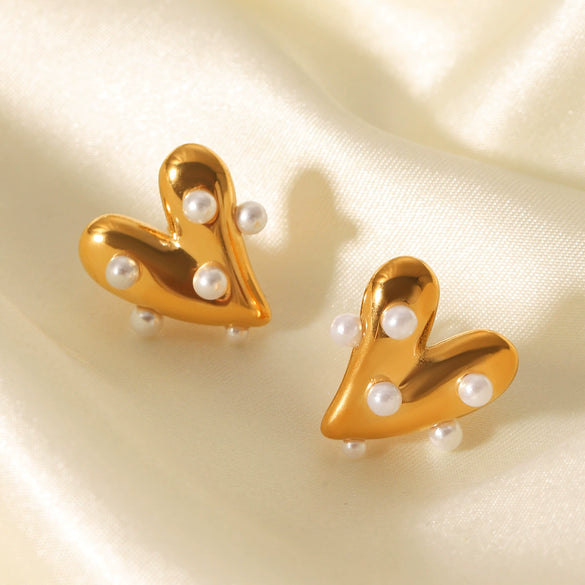 Stainless Steel Heart Geometric Stud Earrings For Women Electroplated