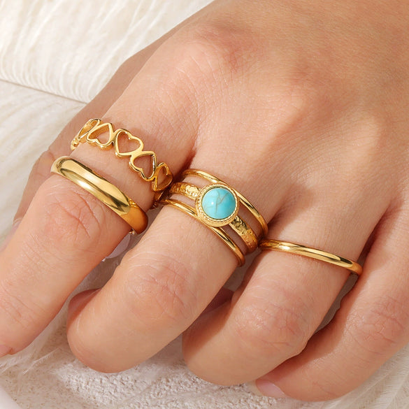 Stainless Steel Heart Hollow Geometric Stacked Style Electroplated Unisex Ring