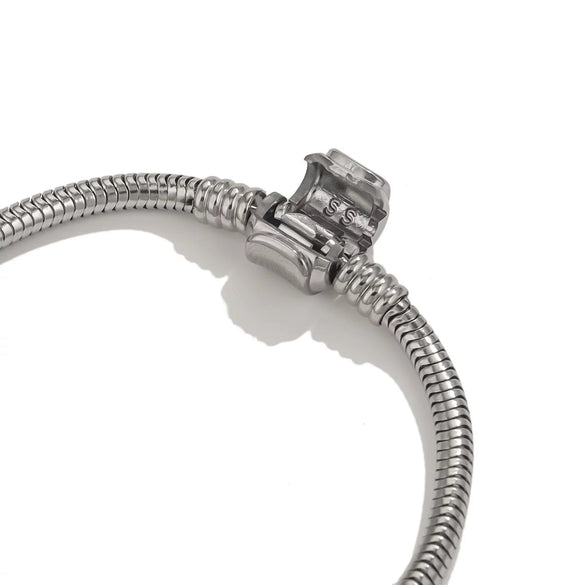 Stainless Steel Heart Pattern Beads Bracelet With Openable Snake Chain And Electroplating Treatment