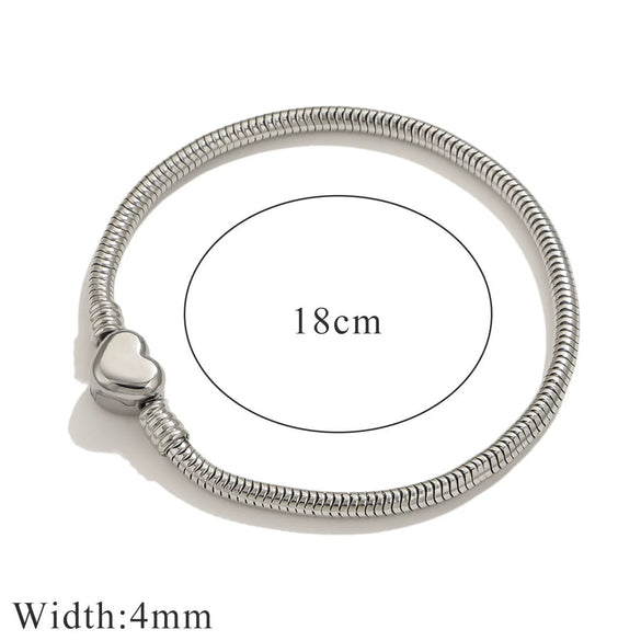 Stainless Steel Heart Pattern Beads Bracelet With Openable Snake Chain And Electroplating Treatment