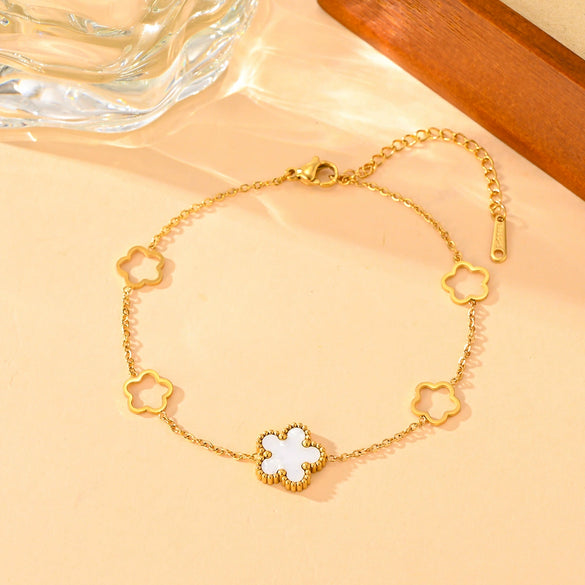Stainless Steel Heart Pattern Hollow Women's Light Luxury Five Leaf Clover Foot Ring And Foot Chain