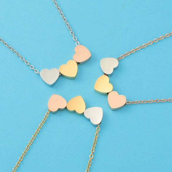 Stainless Steel Heart Pattern Threeheart Necklace