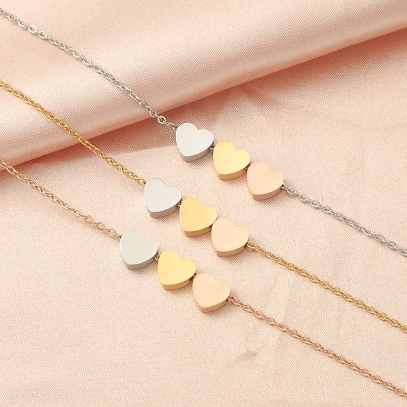 Stainless Steel Heart Pattern Threeheart Necklace