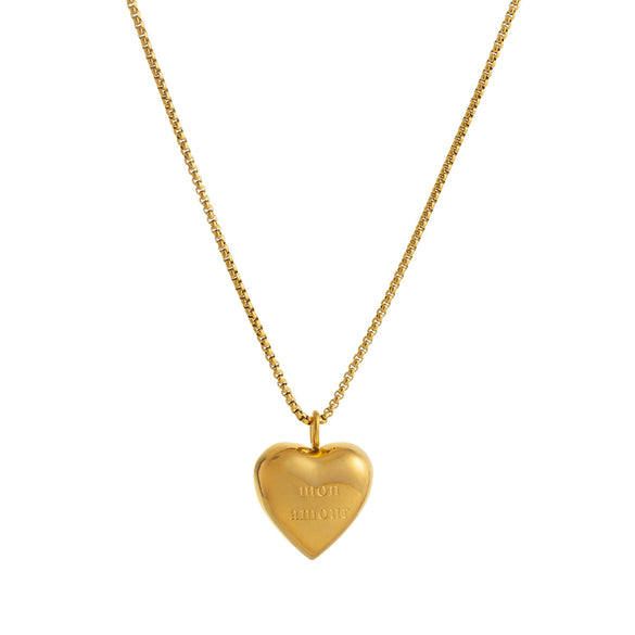 Stainless Steel Heart Pendant Necklace Double Sided Heart Retro Style Furnace Vacuum Plating Jewelry For Women