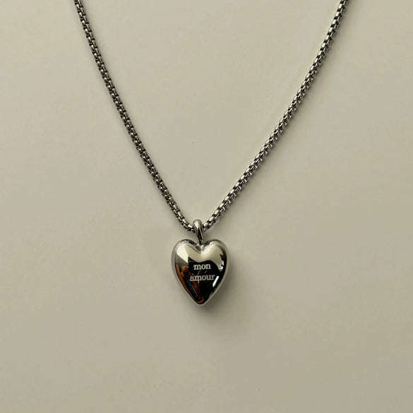 Stainless Steel Heart Pendant Necklace Double Sided Heart Retro Style Furnace Vacuum Plating Jewelry For Women