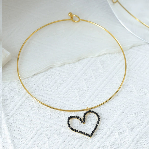 Stainless Steel Heart Pendant Necklace With Colorful Diamond Electroplating Fashion Style