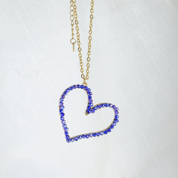Stainless Steel Heart Pendant Necklace With Colorful Diamond Electroplating Fashion Style