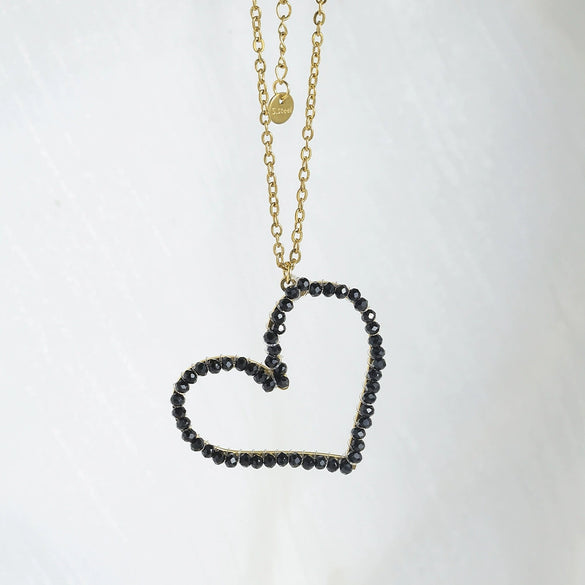 Stainless Steel Heart Pendant Necklace With Colorful Diamond Electroplating Fashion Style