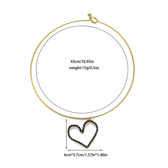 Stainless Steel Heart Pendant Necklace With Colorful Diamond Electroplating Fashion Style