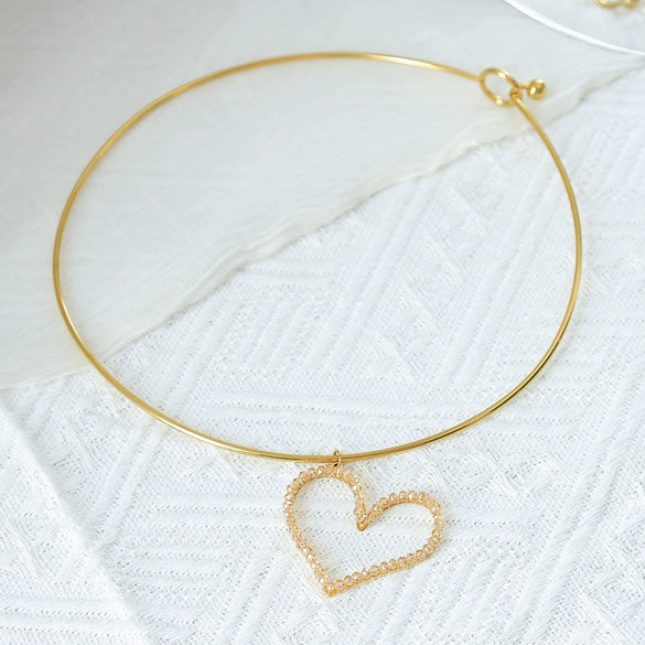 Stainless Steel Heart Pendant Necklace With Colorful Diamond Electroplating Fashion Style