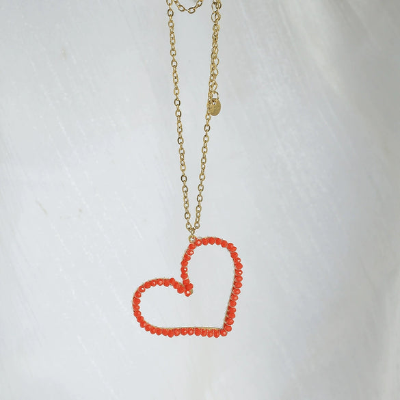 Stainless Steel Heart Pendant Necklace With Colorful Diamond Electroplating Fashion Style