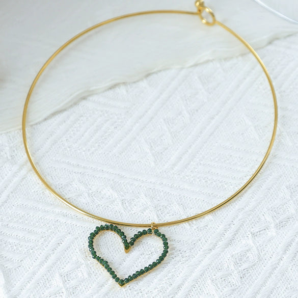 Stainless Steel Heart Pendant Necklace With Colorful Diamond Electroplating Fashion Style