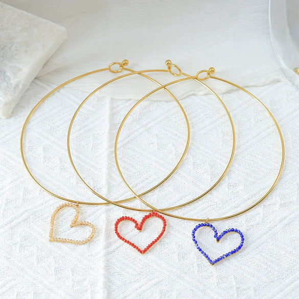 Stainless Steel Heart Pendant Necklace With Colorful Diamond Electroplating Fashion Style