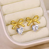 Stainless Steel Heart Shape And Bow Pattern Electroplating Women's Earrings