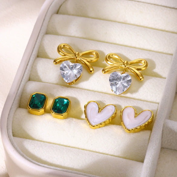 Stainless Steel Heart Shape And Bow Pattern Electroplating Women's Earrings