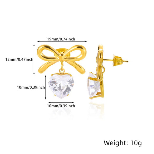 Stainless Steel Heart Shape And Bow Pattern Electroplating Women's Earrings