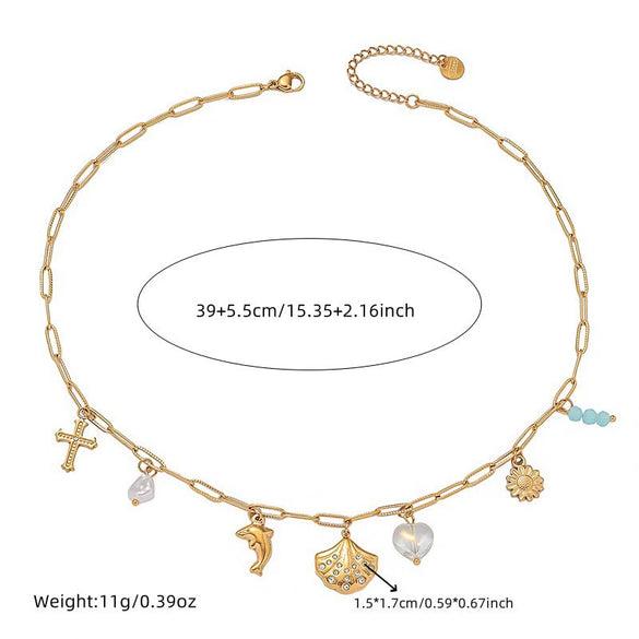 Stainless Steel Heart Shape Dolphin Pendant O Chain Necklace With Goldplated Electroplating For Women