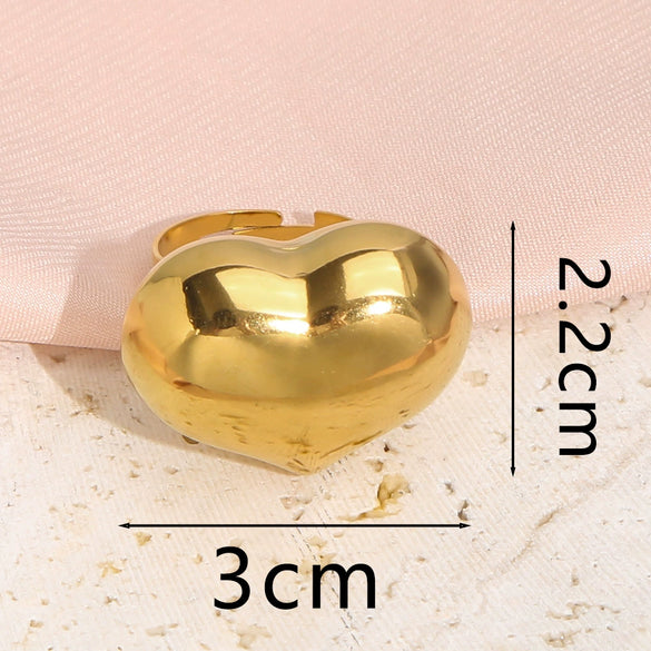 Stainless Steel Heart Shape Electroplated Fashion Exaggerated Irregular Opening Adjustable Women's Ring Jewelry