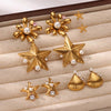 Stainless Steel Heart Shape Electroplated Women's Earrings With Imitation Pearl And Zircon Starfish Shell Design