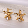 Stainless Steel Heart Shape Electroplated Women's Earrings With Imitation Pearl And Zircon Starfish Shell Design
