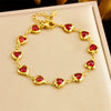 Stainless Steel Heart Shape Faceted Colored Glass Rhinestone Jewelry Bracelet With Electroplating