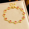 Stainless Steel Heart Shape Faceted Colored Glass Rhinestone Jewelry Bracelet With Electroplating