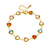 Stainless Steel Heart Shape Faceted Colored Glass Rhinestone Jewelry Bracelet With Electroplating