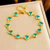 Stainless Steel Heart Shape Faceted Colored Glass Rhinestone Jewelry Bracelet With Electroplating