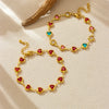 Stainless Steel Heart Shape Faceted Colored Glass Rhinestone Jewelry Bracelet With Electroplating