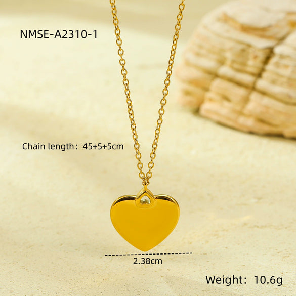 Stainless Steel Heart Shape Fashion Clavicle Chain Pendant Necklace With Electroplating