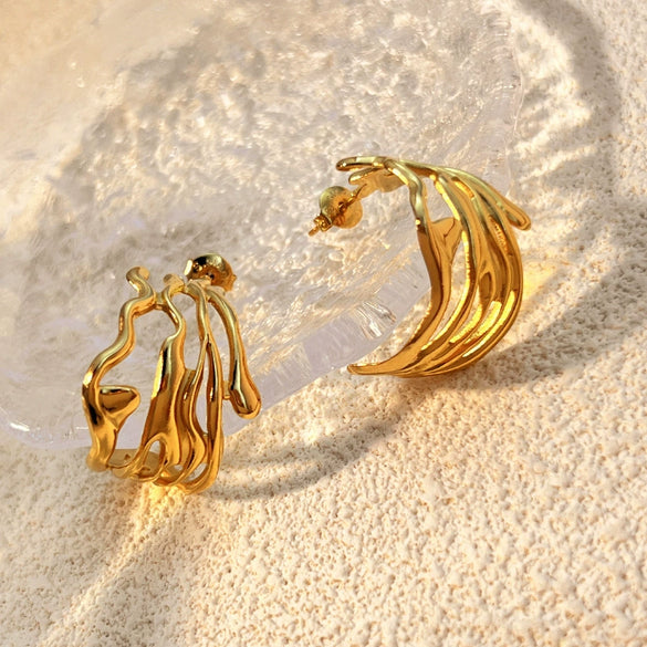 Stainless Steel Heart Shape Geometric Electroplated Exaggerated Light Luxury Couple Style Earrings