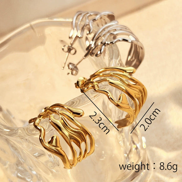 Stainless Steel Heart Shape Geometric Electroplated Exaggerated Light Luxury Couple Style Earrings