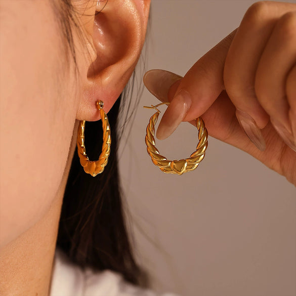 Stainless Steel Heart Shape Geometric Women's Earrings Plated With 18K True Gold