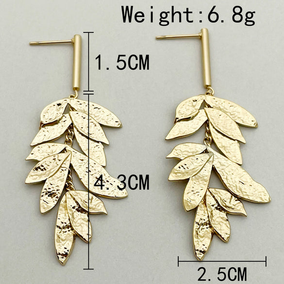 Stainless Steel Heart Shape Leaf Tassel Drop Earrings Electroplated For Women