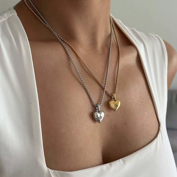 Stainless Steel Heart Shape Love Zirconium Necklace Vacuum Plated 18K Gold