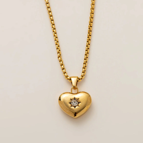 Stainless Steel Heart Shape Love Zirconium Necklace Vacuum Plated 18K Gold