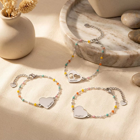 Stainless Steel Heart Shape Mom Daughter Bracelet For Women Sweet Versatile Electroplated Charm Bracelet