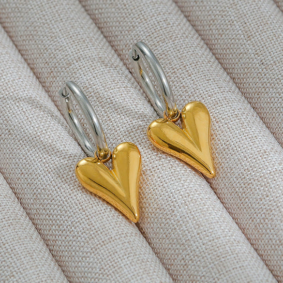 Stainless Steel Heart Shape Pendant And Earrings Minimalist Style Goldplated Electroplating