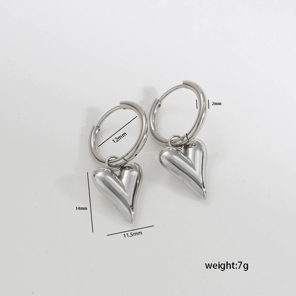 Stainless Steel Heart Shape Pendant And Earrings Minimalist Style Goldplated Electroplating