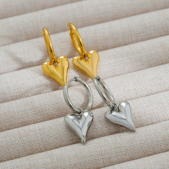 Stainless Steel Heart Shape Pendant And Earrings Minimalist Style Goldplated Electroplating